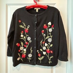 Bechamel Black Button Up Cardigan Sz XL Floral Embroidery Grandmacore